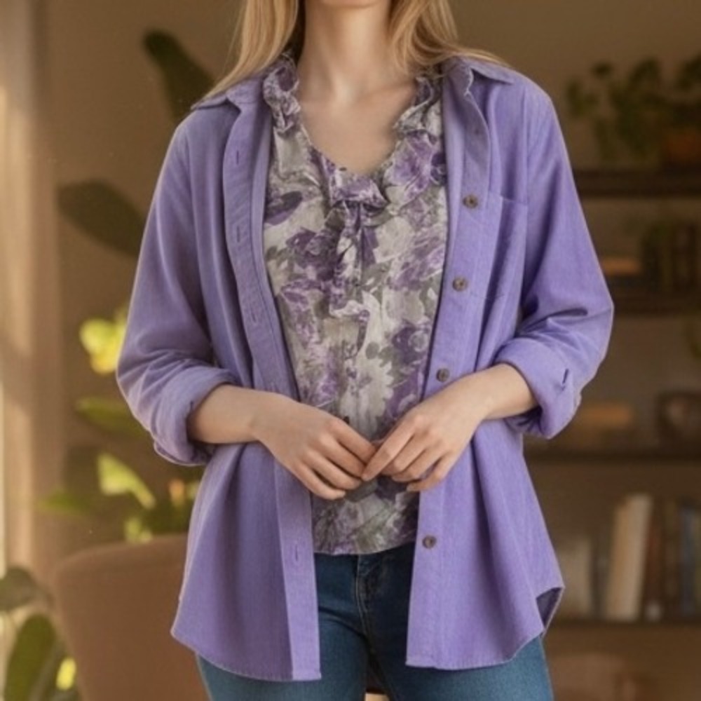 Set/2‎ Wild Fable Purple Corduroy Button Down Shirt Floral Tank Top Set XXS XS